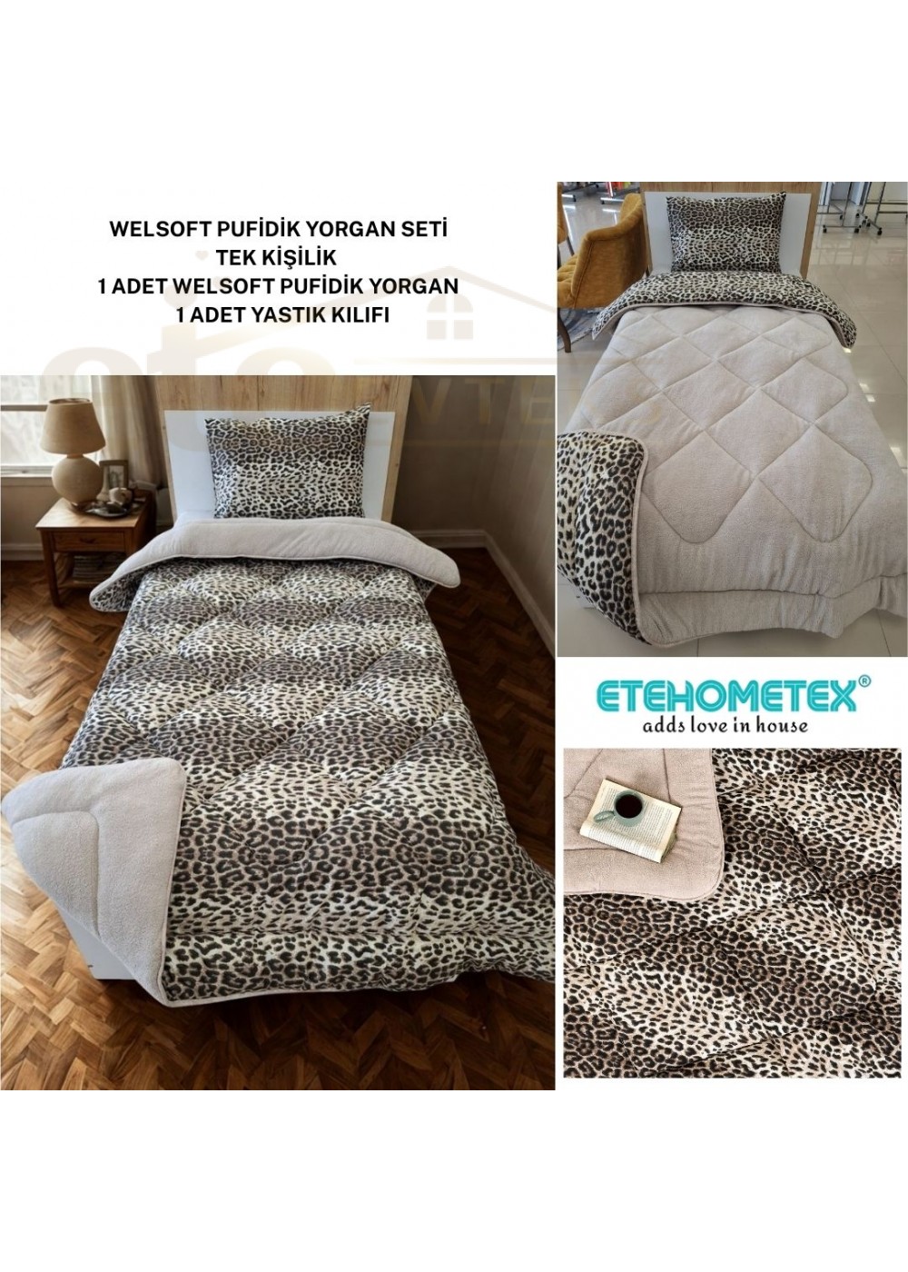 ETE HOMETEX TEK KİŞİLİK LÜX WELSOFT YORGAN SETİ LEOPAR BEJ 155X215CM 8696474231961 ETE HOMETEX TEK KİŞİLİK LÜX WELSOFT YORGAN SETİ LEOPAR BEJ 155X215CM 8696474231961